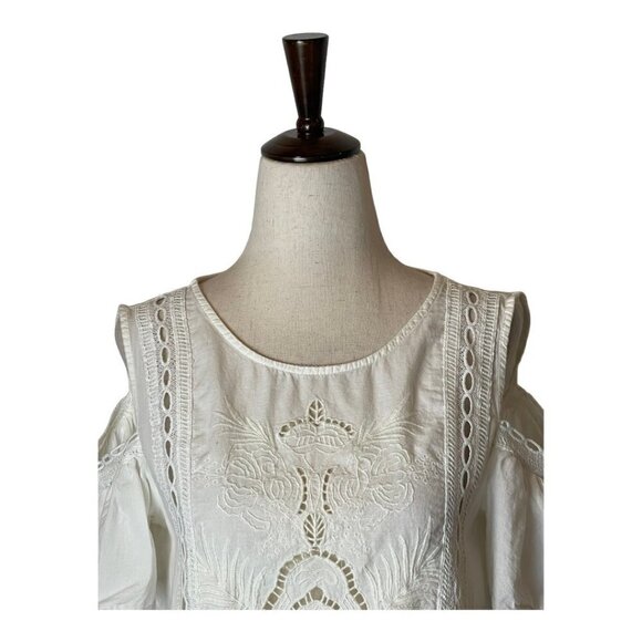 Zara White Cotton Lace Cut Out Cold Shoulder Blouse Size XS‎ - Picture 5 of 10
